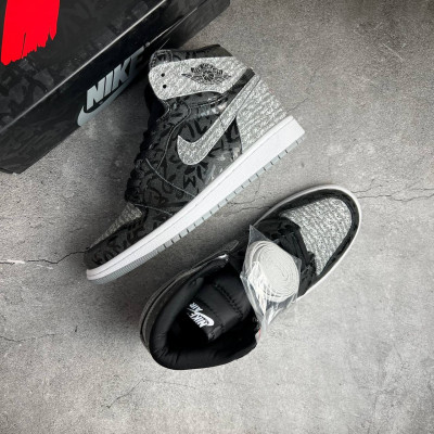 Кроссовки NIKE AIR JORDAN RETRO 1 черные с  серым NIK-58