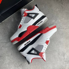 NIKE AIR JORDAN RETRO 4 белые с  красным и  черным