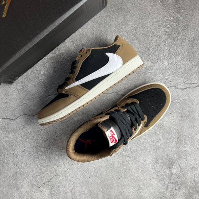 Кроссовки NIKE JORDAN 1 коричневые с  белым NIK-122
